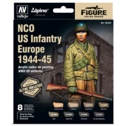 Vallejo 70244 Model Color Alpine NCO US Infantry Europe 194445 Acrylic 8 Colour Paint Set W/ Figure