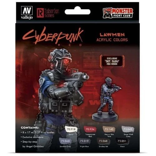 Vallejo 72308 Game Colour Cyberpunk Lawmen 8 Colour Acrylic Paint Set W/ Sgt. Suou Miniature 1 Vallejo 72308 Game Colour Cyberpunk Lawmen 8 Colour Acrylic Paint Set W/ Sgt. Suou Miniature