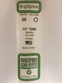 Evergreen 428 White Polystyrene Round Tube 0.250 X 24 / 6.4mm X 61cm