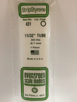 Evergreen 431 White Polystyrene Round Tube 0.344 X 24 / 8.7mm X 61cm