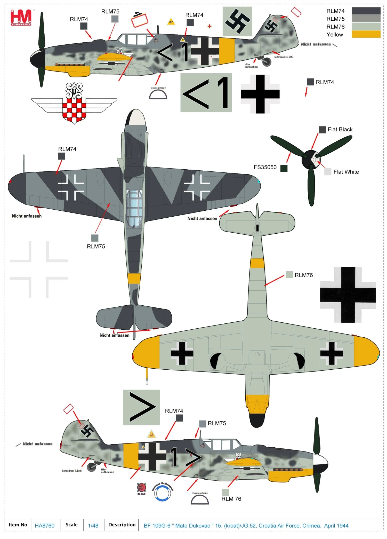 1/48 BF109G6 Mato Dukovac 15.JG 52 Croatia Air Force Crimea April 1944 8 1/48 BF109G6 Mato Dukovac 15.JG 52 Croatia Air Force Crimea April 1944 - Image 8
