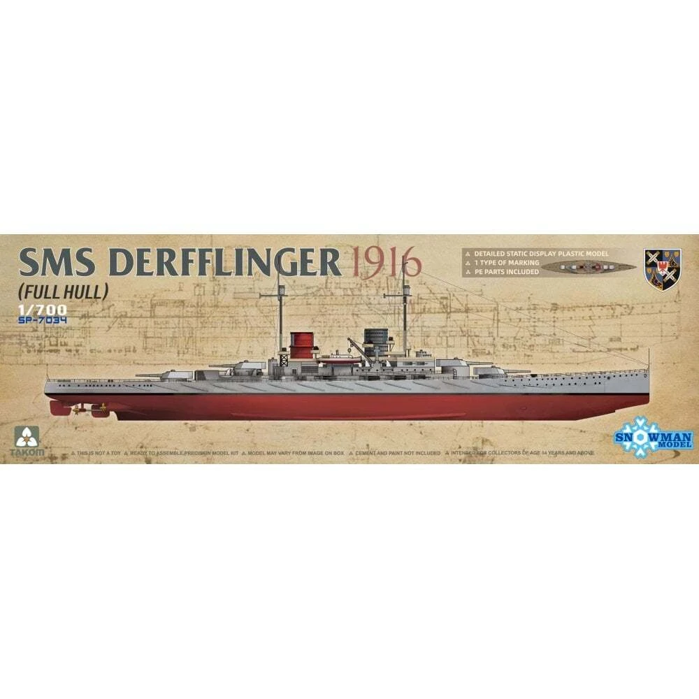 Takom 1/700 SMS Derfflinger 1916 Full Hull Plastic Model Kit 1 Takom 1/700 SMS Derfflinger 1916 Full Hull Plastic Model Kit