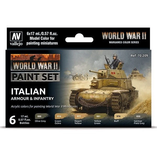 Vallejo 70209 Model Colour WWII Italian Armour And Infantry Acrylic 6 Colour Paint Set 1 Vallejo 70209 Model Colour WWII Italian Armour And Infantry Acrylic 6 Colour Paint Set